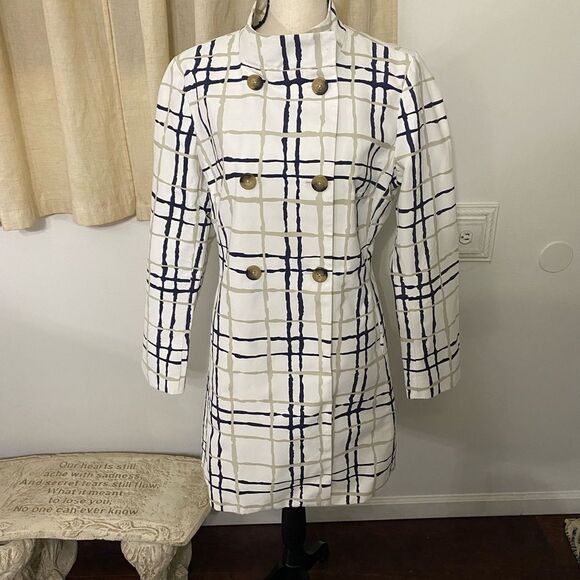 Banana Republic cotton Navy/ white/Tan Trench coat Size Large - Picture 1 of 7